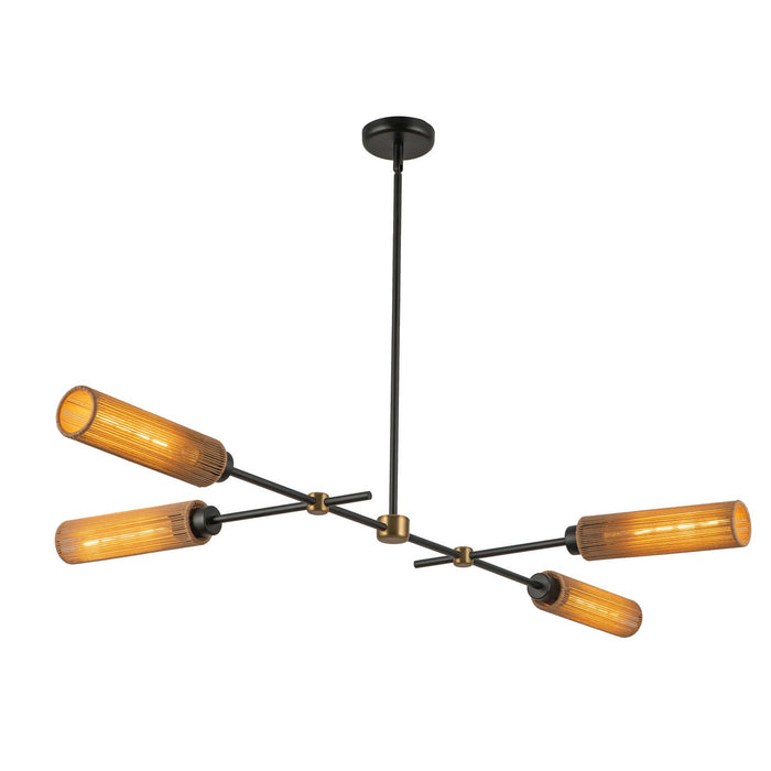 Alora LP491452MBTJ Four Light Linear Pendant, Matte Black/Tan Jute