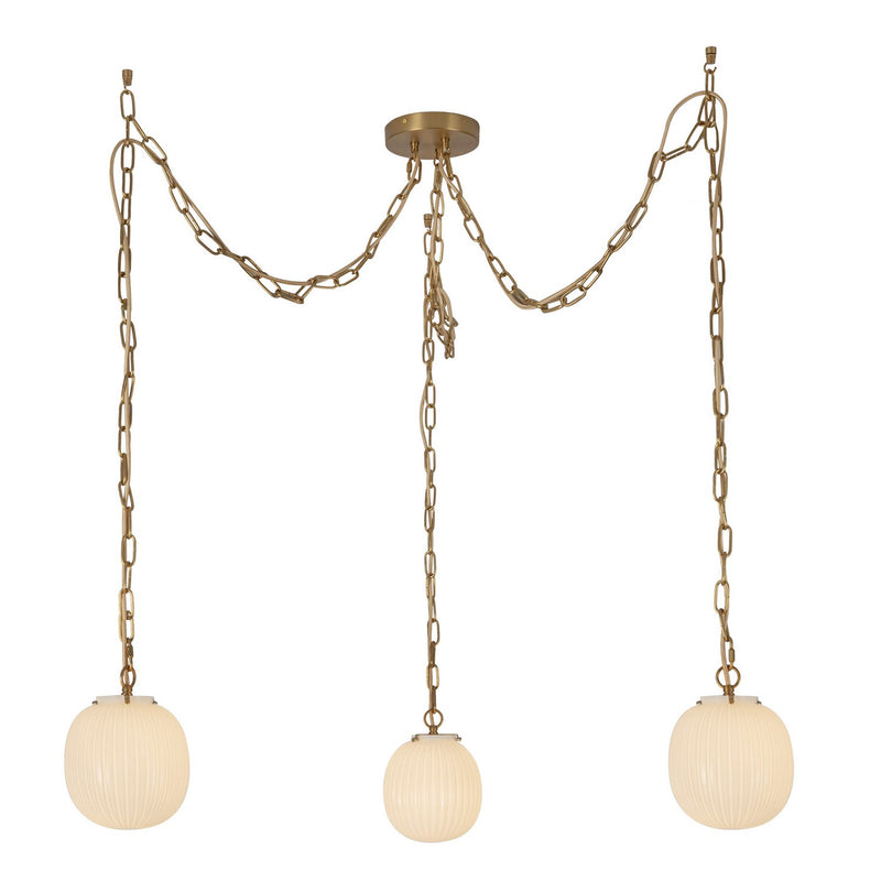 Alora MP579707BGGR Three Light Pendant, Brushed Gold/Glossy Ribbed Opal Glass