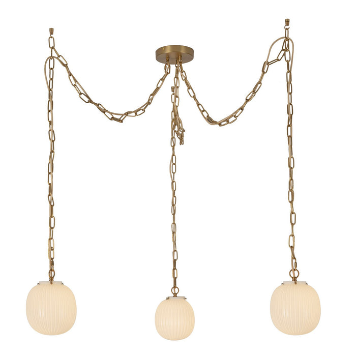 Alora MP579707BGGR Three Light Pendant, Brushed Gold/Glossy Ribbed Opal Glass