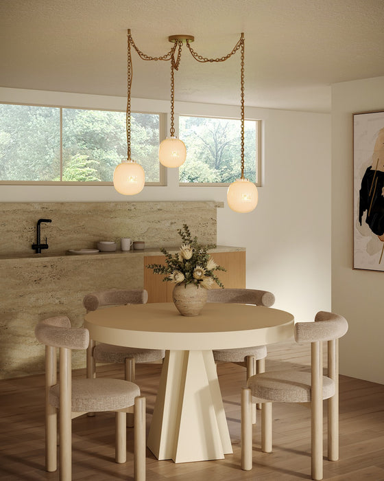 Alora MP579707BGGR Three Light Pendant, Brushed Gold/Glossy Ribbed Opal Glass