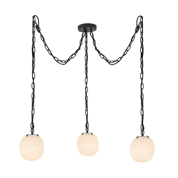 Alora MP579707MBGR Three Light Pendant, Matte Black/Glossy Ribbed Opal Glass