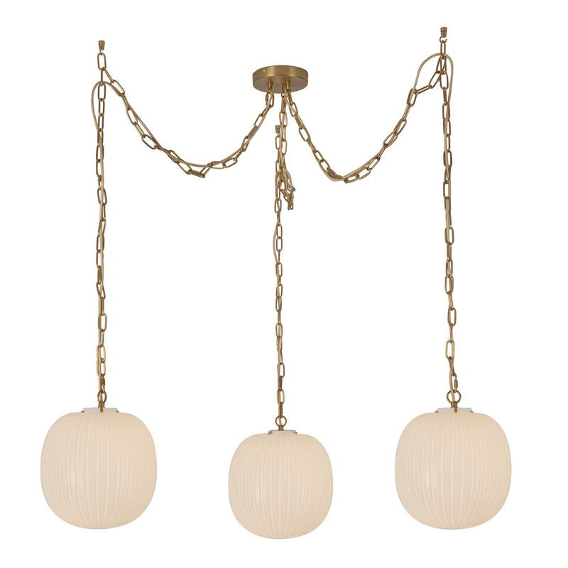 Alora MP579712BGGR Three Light Pendant, Brushed Gold/Glossy Ribbed Opal Glass