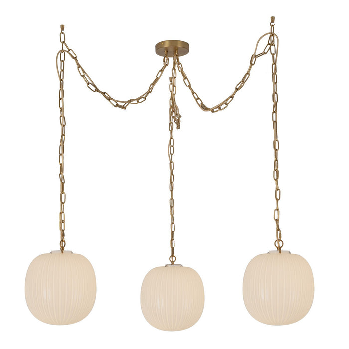 Alora MP579712BGGR Three Light Pendant, Brushed Gold/Glossy Ribbed Opal Glass