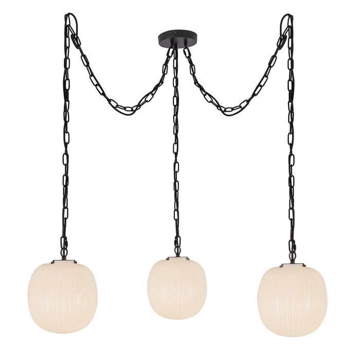 Alora MP579712MBGR Three Light Pendant, Matte Black/Glossy Ribbed Opal Glass
