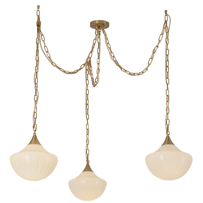 Alora MP651312BGGR Three Light Pendant, Brushed Gold/Glossy Ribbed Opal Glass