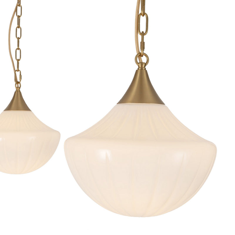 Alora MP651312BGGR Three Light Pendant, Brushed Gold/Glossy Ribbed Opal Glass