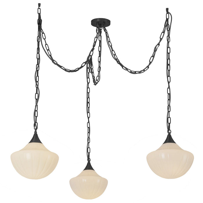 Alora MP651312MBGR Three Light Pendant, Matte Black/Glossy Ribbed Opal Glass