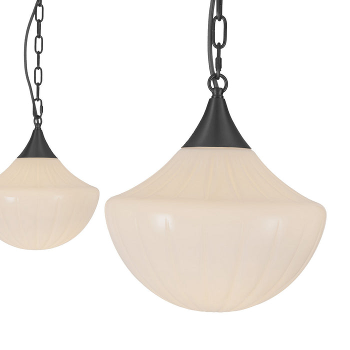 Alora MP651312MBGR Three Light Pendant, Matte Black/Glossy Ribbed Opal Glass