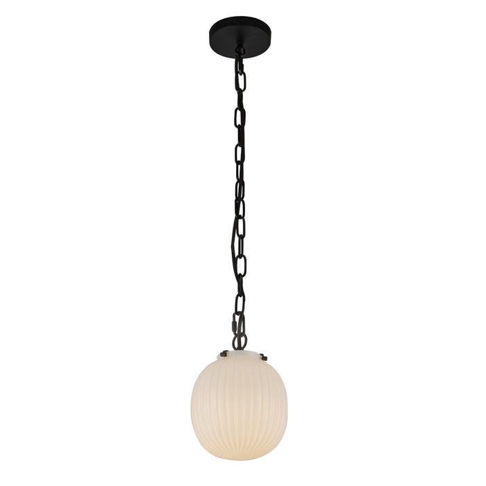 Alora PD579107MBGR One Light Pendant, Matte Black/Glossy Ribbed Opal Glass