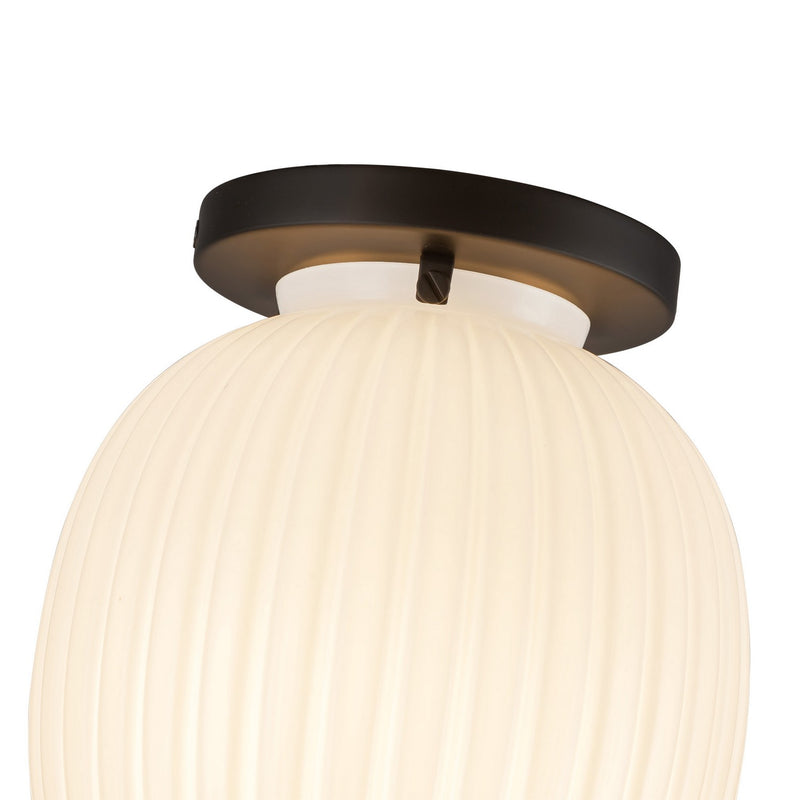 Alora SF579107MBGR One Light Semi-Flush Mount, Matte Black/Glossy Ribbed Opal Glass