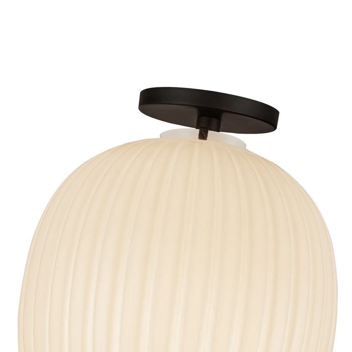 Alora SF579112MBGR One Light Semi-Flush Mount, Matte Black/Glossy Ribbed Opal Glass