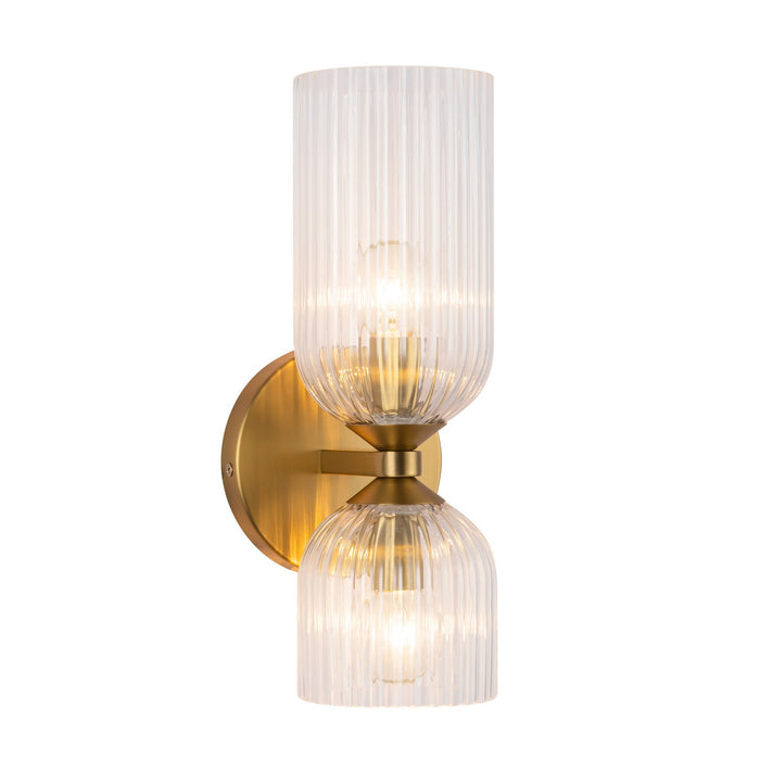 Alora WV442612BGCR Two Light Vanity, Brushed Gold/Clear Ribbed Glass