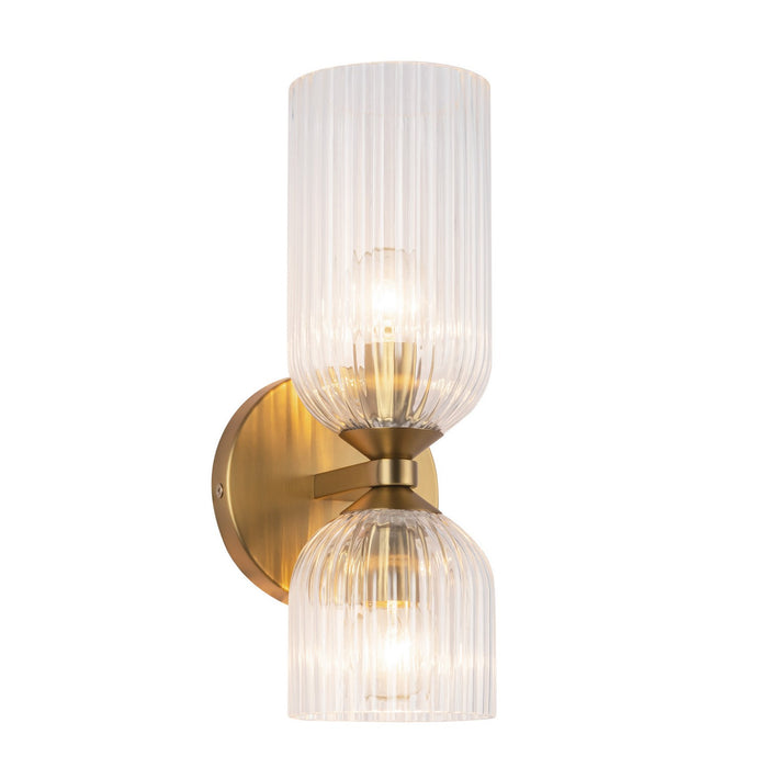 Alora WV442612BGCR Two Light Vanity, Brushed Gold/Clear Ribbed Glass
