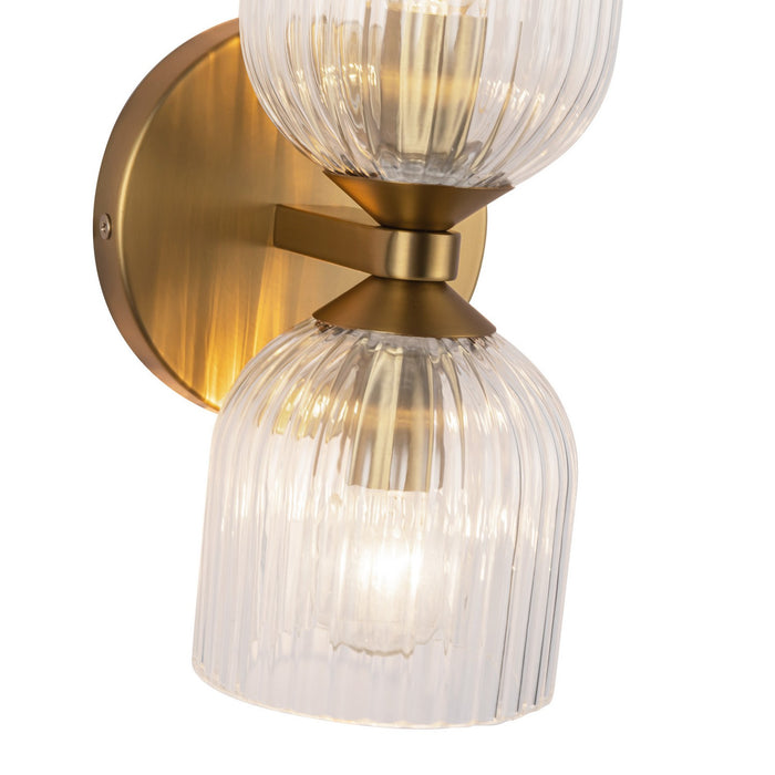 Alora WV442612BGCR Two Light Vanity, Brushed Gold/Clear Ribbed Glass