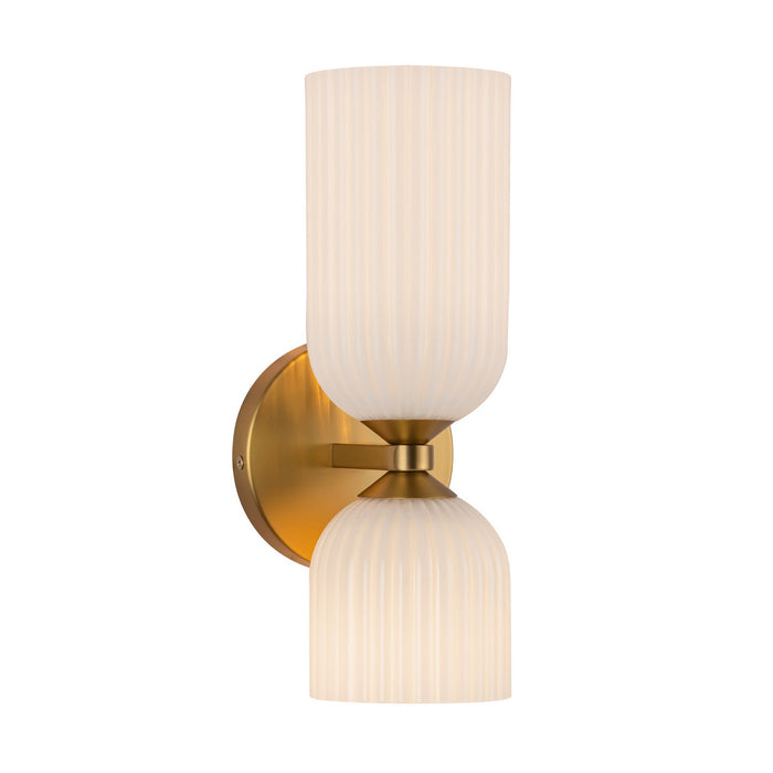 Alora WV442612BGGR Two Light Vanity, Brushed Gold/Glossy Ribbed Opal Glass