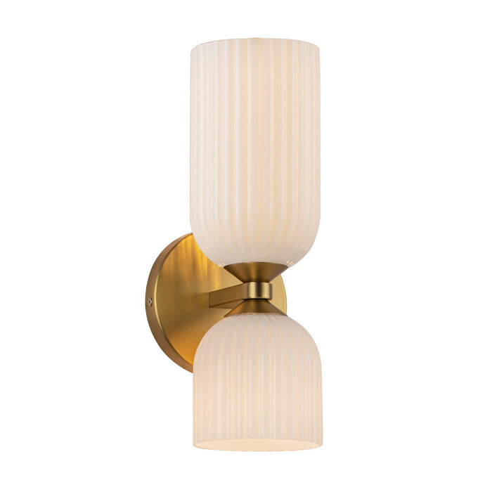 Alora WV442612BGGR Two Light Vanity, Brushed Gold/Glossy Ribbed Opal Glass