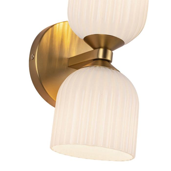 Alora WV442612BGGR Two Light Vanity, Brushed Gold/Glossy Ribbed Opal Glass