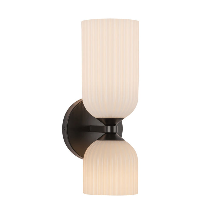 Alora WV442612MBGR Two Light Vanity, Matte Black/Glossy Ribbed Opal Glass