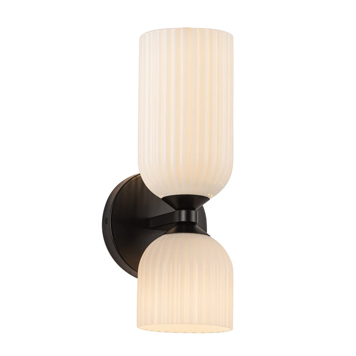 Alora WV442612MBGR Two Light Vanity, Matte Black/Glossy Ribbed Opal Glass