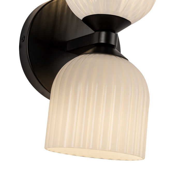 Alora WV442612MBGR Two Light Vanity, Matte Black/Glossy Ribbed Opal Glass
