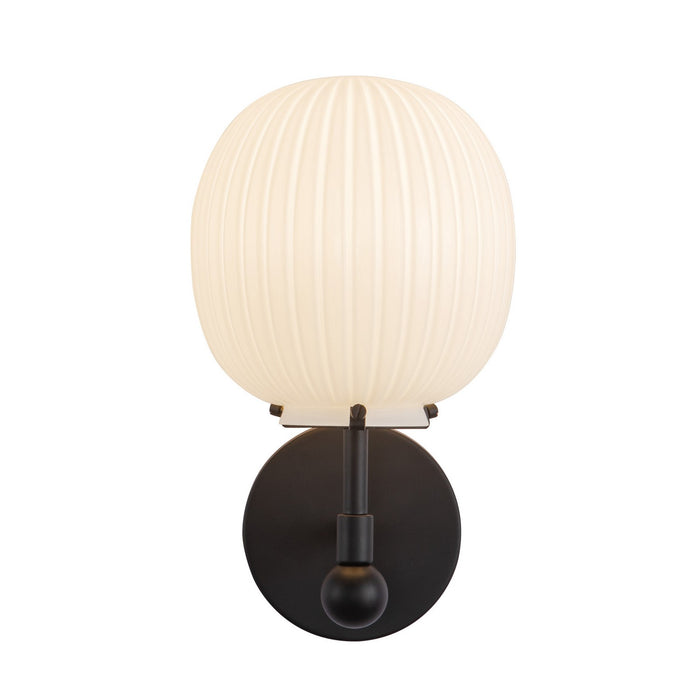 Alora WV579107MBGR One Light Vanity, Matte Black/Glossy Ribbed Opal Glass