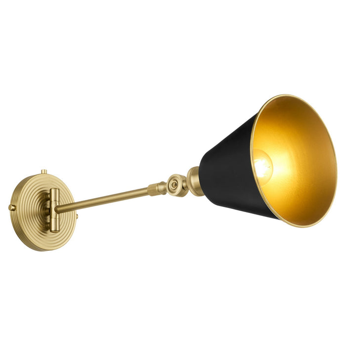 Quorum 5320-1-5980 One Light Wall Mount, Matte Black w/ Aged Brass