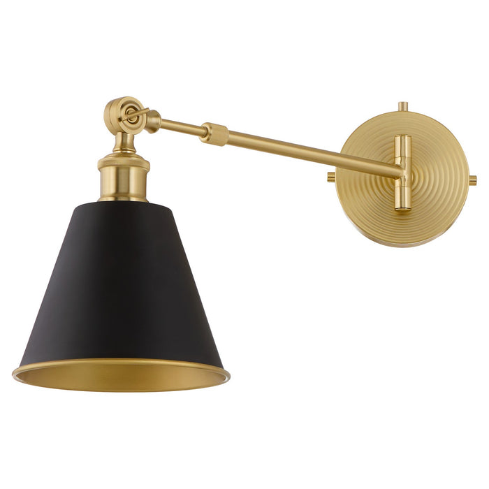 Quorum 5320-1-5980 One Light Wall Mount, Matte Black w/ Aged Brass
