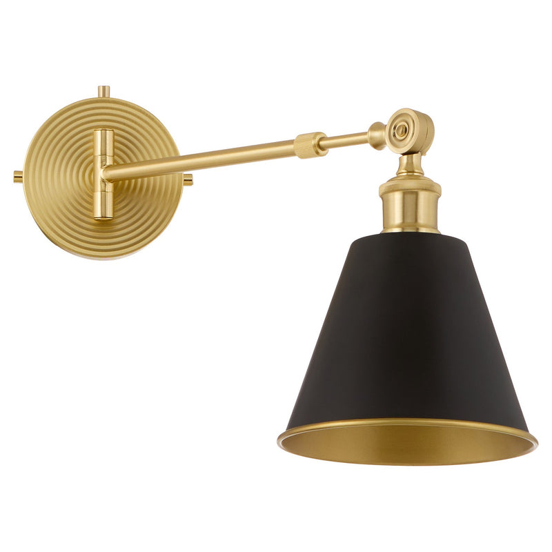 Quorum 5320-1-5980 One Light Wall Mount, Matte Black w/ Aged Brass