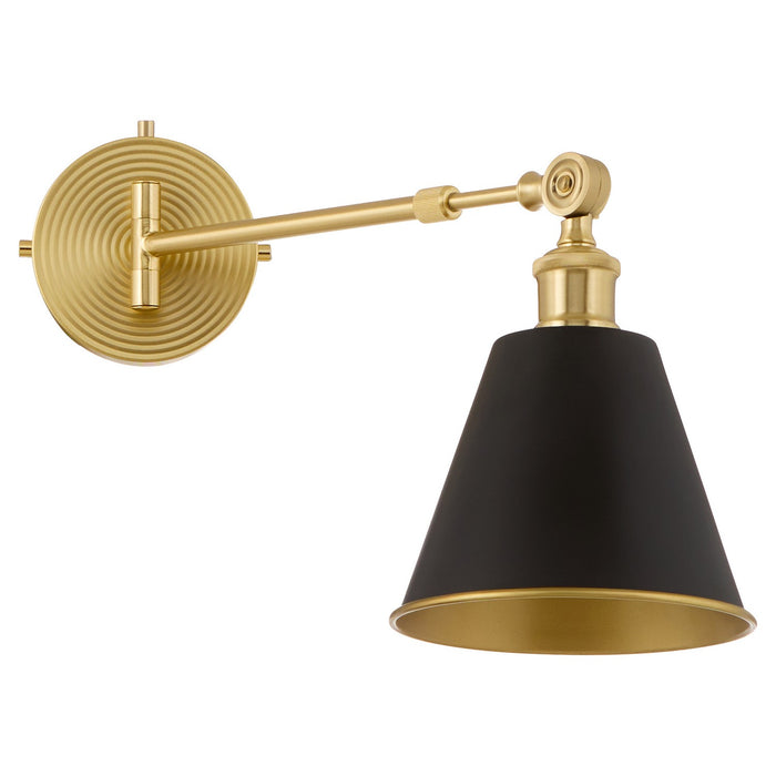 Quorum 5320-1-5980 One Light Wall Mount, Matte Black w/ Aged Brass