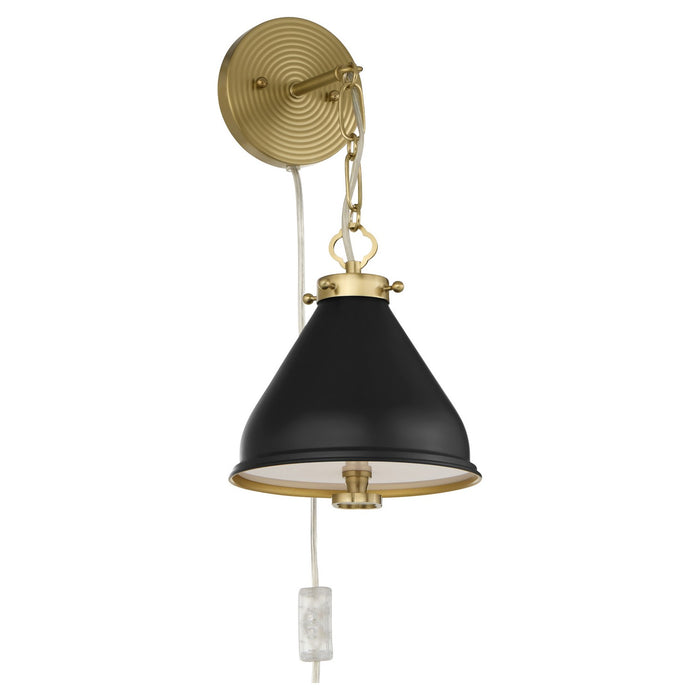 Quorum 5863-1-5980 One Light Wall Mount, Matte Black / Aged Brass