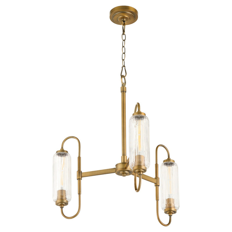 Quorum 6015-3-47 Three Light Chandelier, Brushed Brass