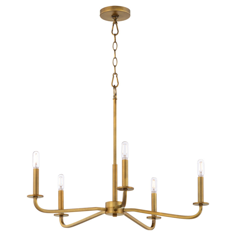 Quorum 6307-5-47 Five Light Chandelier, Brushed Brass