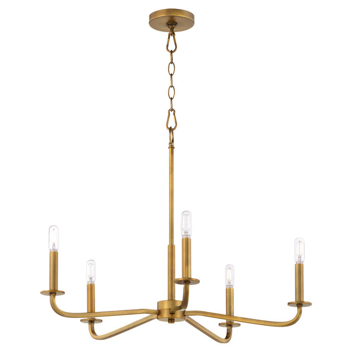 Quorum 6307-5-47 Five Light Chandelier, Brushed Brass
