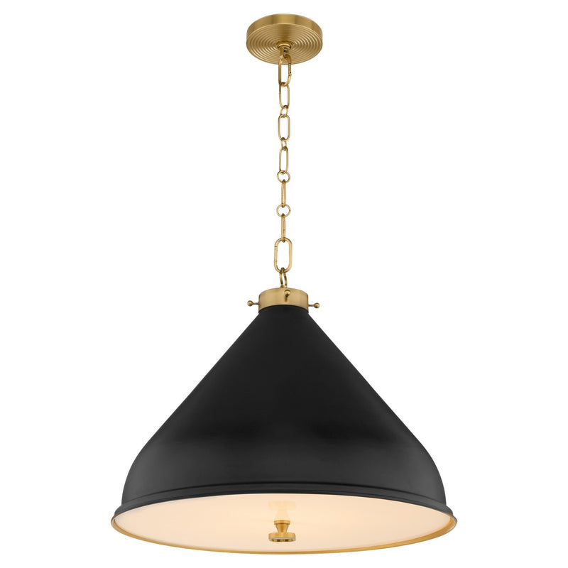 Quorum 6863-20-5980 One Light Pendant, Matte Black / Aged Brass