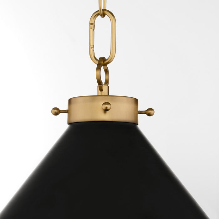Quorum 6863-20-5980 One Light Pendant, Matte Black / Aged Brass