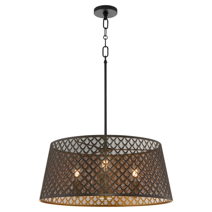 Quorum 8217-3-5980 Three Light Pendant, Matte Black / Aged Brass
