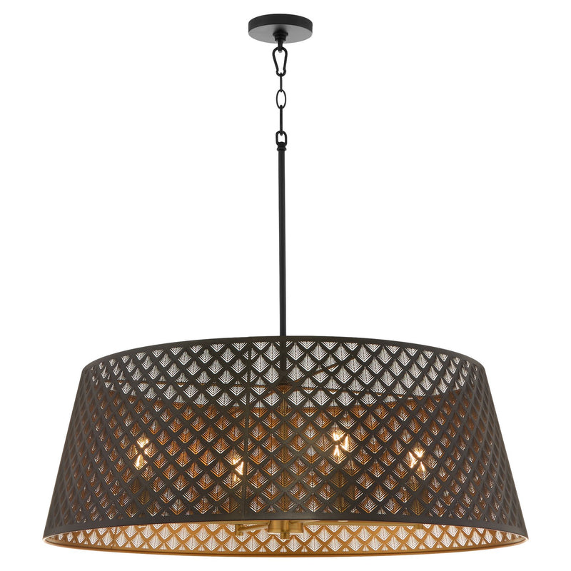 Quorum 8217-4-5980 Four Light Pendant, Matte Black / Aged Brass