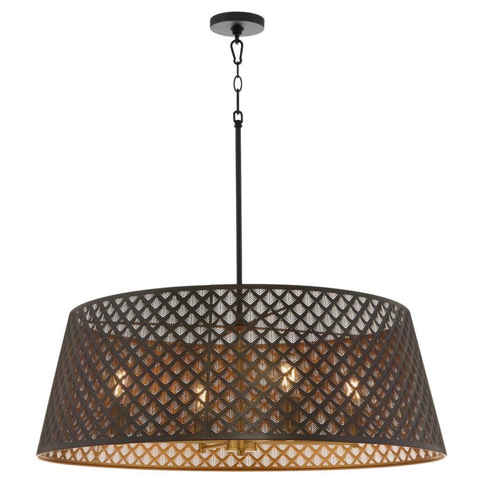 Quorum 8217-4-5980 Four Light Pendant, Matte Black / Aged Brass