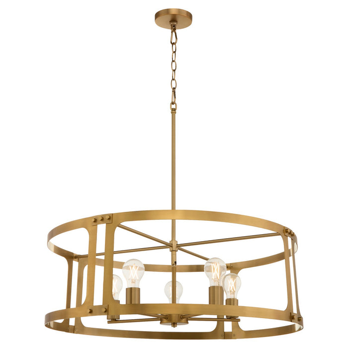 Quorum 8231-5-47 Five Light Pendant, Brushed Brss