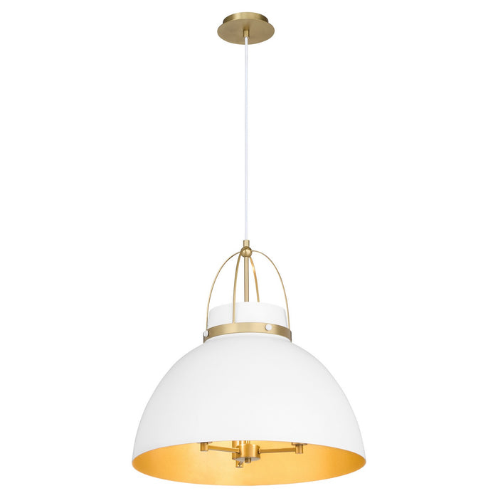 Quorum 823-3-0880 Three Light Pendant, Studio White/ Aged Brass