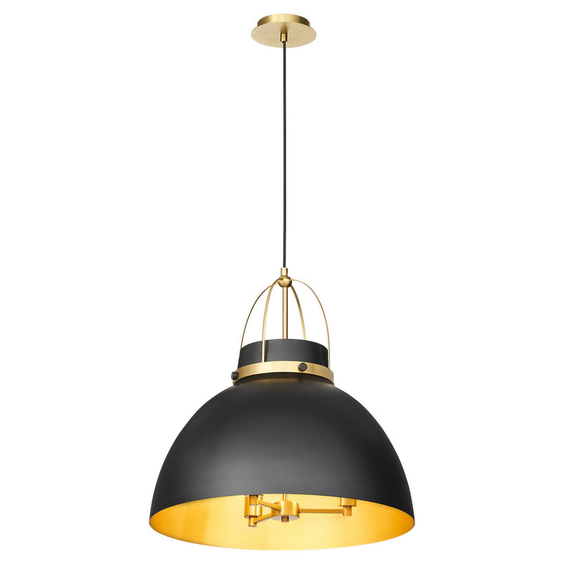 Quorum 823-3-5980 Three Light Pendant, Matte Black/Aged Brass