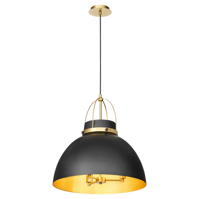 Quorum 823-3-5980 Three Light Pendant, Matte Black/Aged Brass