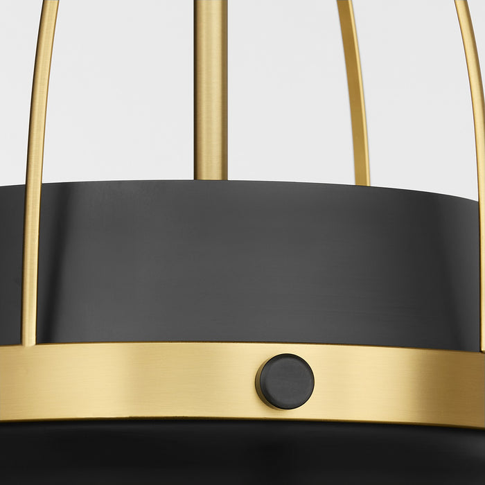 Quorum 823-3-5980 Three Light Pendant, Matte Black/Aged Brass