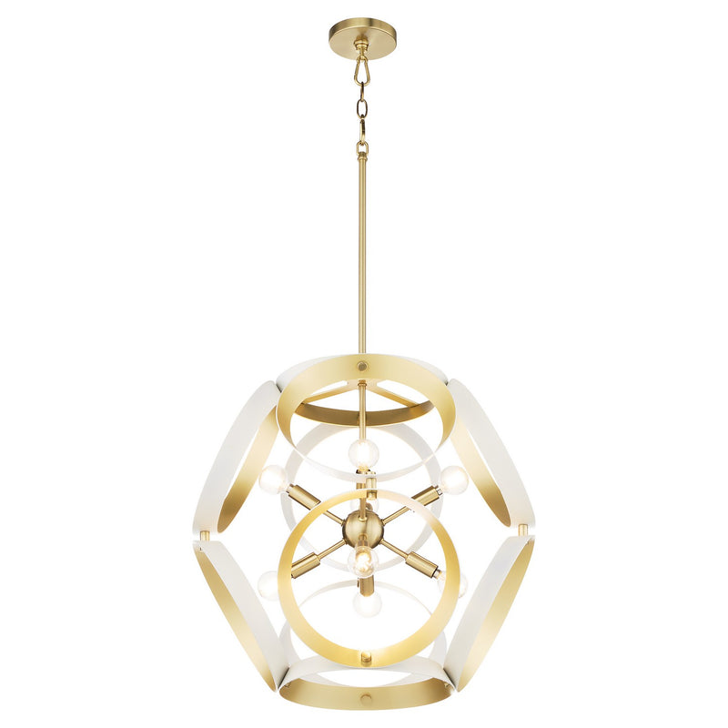 Quorum 865-8-0880 Eight Light Pendant, Studio White w/ Aged Brass