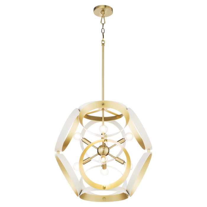 Quorum 865-8-0880 Eight Light Pendant, Studio White w/ Aged Brass