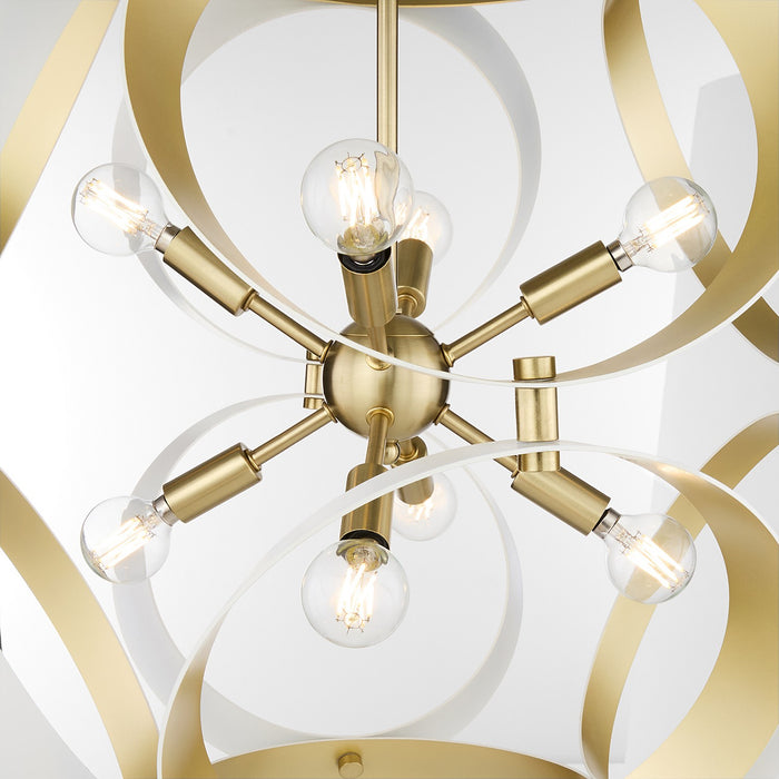 Quorum 865-8-0880 Eight Light Pendant, Studio White w/ Aged Brass