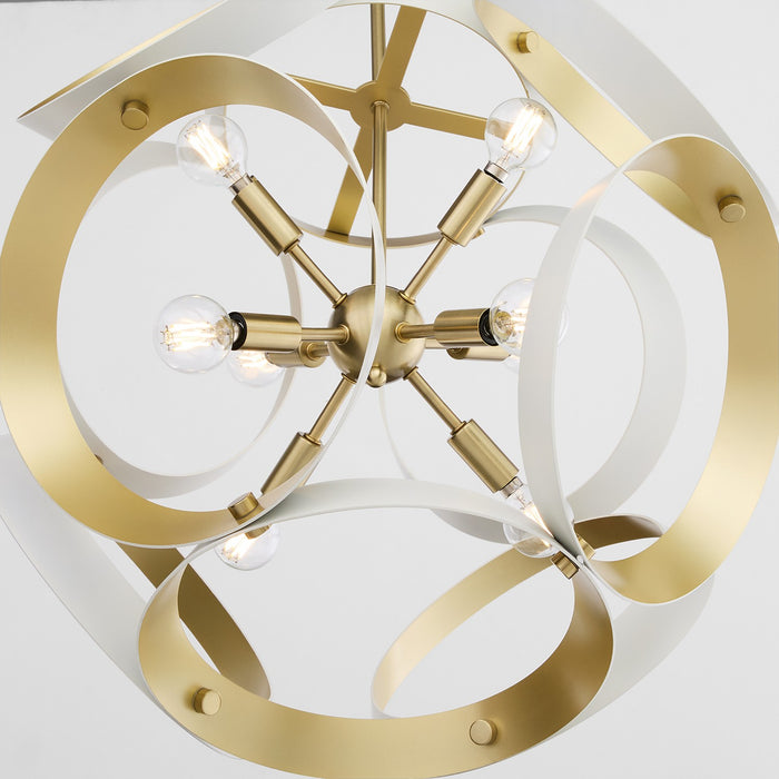 Quorum 865-8-0880 Eight Light Pendant, Studio White w/ Aged Brass