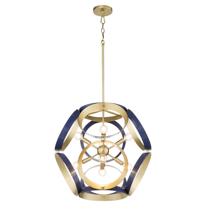 Quorum 865-8-3280 Eight Light Pendant, Blue w/ Aged Brass