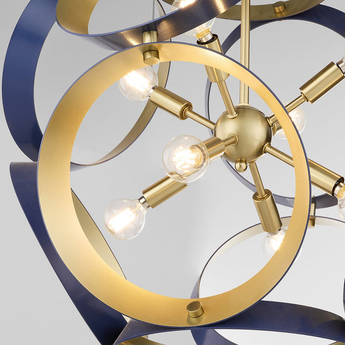 Quorum 865-8-3280 Eight Light Pendant, Blue w/ Aged Brass