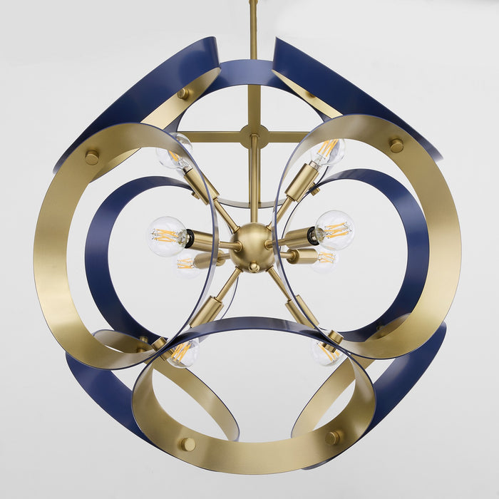 Quorum 865-8-3280 Eight Light Pendant, Blue w/ Aged Brass